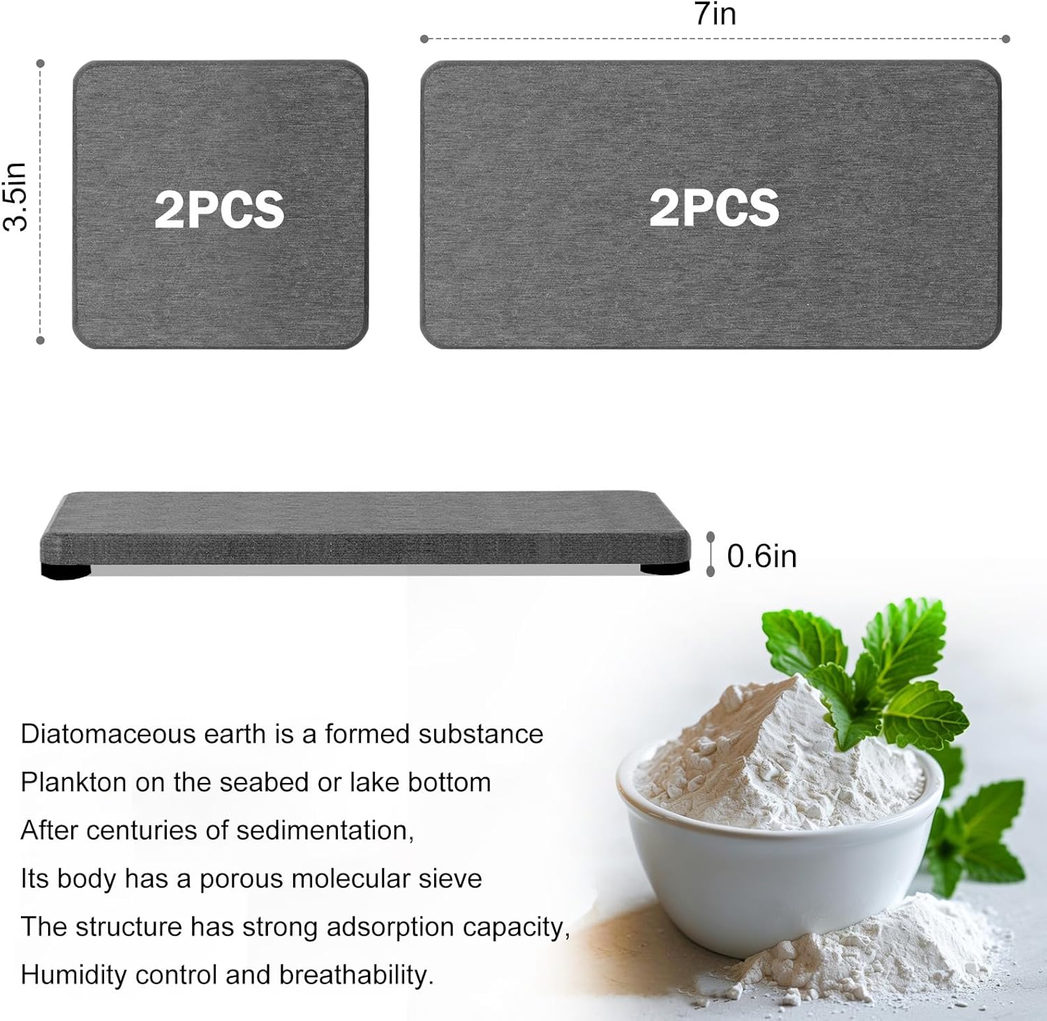 Skiennix Water Absorbing Stone Tray - Fast Drying Diatomite Coaster Set | 4PCS for Kitchen & Bathroom