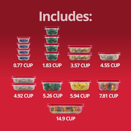 Rubbermaid EasyStore Rectangle, Square, and Round Containers, 34-Piece Set, Food Storage Containers, Food Storage Containers with Lids