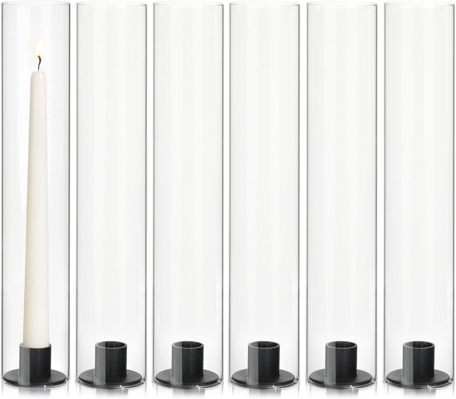 Vixdonos Glass Hurricane Candle Holders - Modern Taper Candlestick Set of 6 | 11.8-Inch Tall for Weddings & Parties
