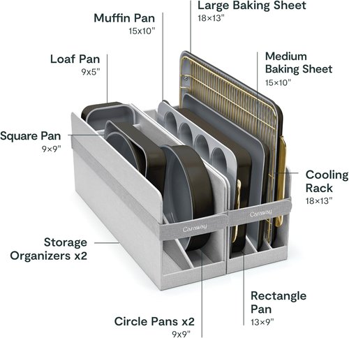 Caraway Nonstick Ceramic Bakeware Set - 11 Pieces with Assorted Pans & Cooling Rack - Non-Toxic, PTFE & PFOA Free - Black