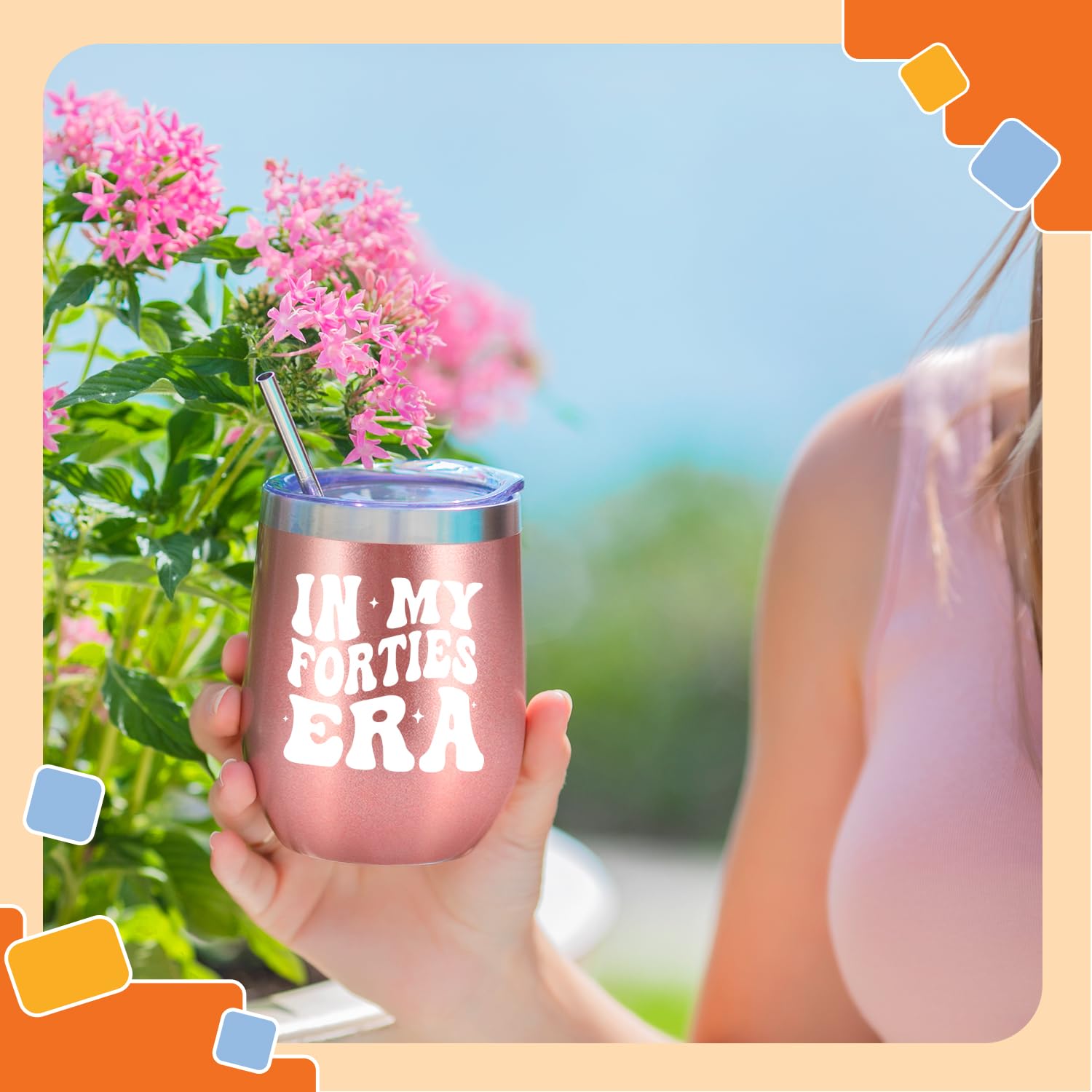 NewEleven 40th Birthday Gifts For Women - 40th Birthday Decorations For Women - 40 Year Old Gifts For Women, Sister, Mom, Daughter, Best Friend - In My Forties Era Wine Tumbler - 12 Oz Tumbler