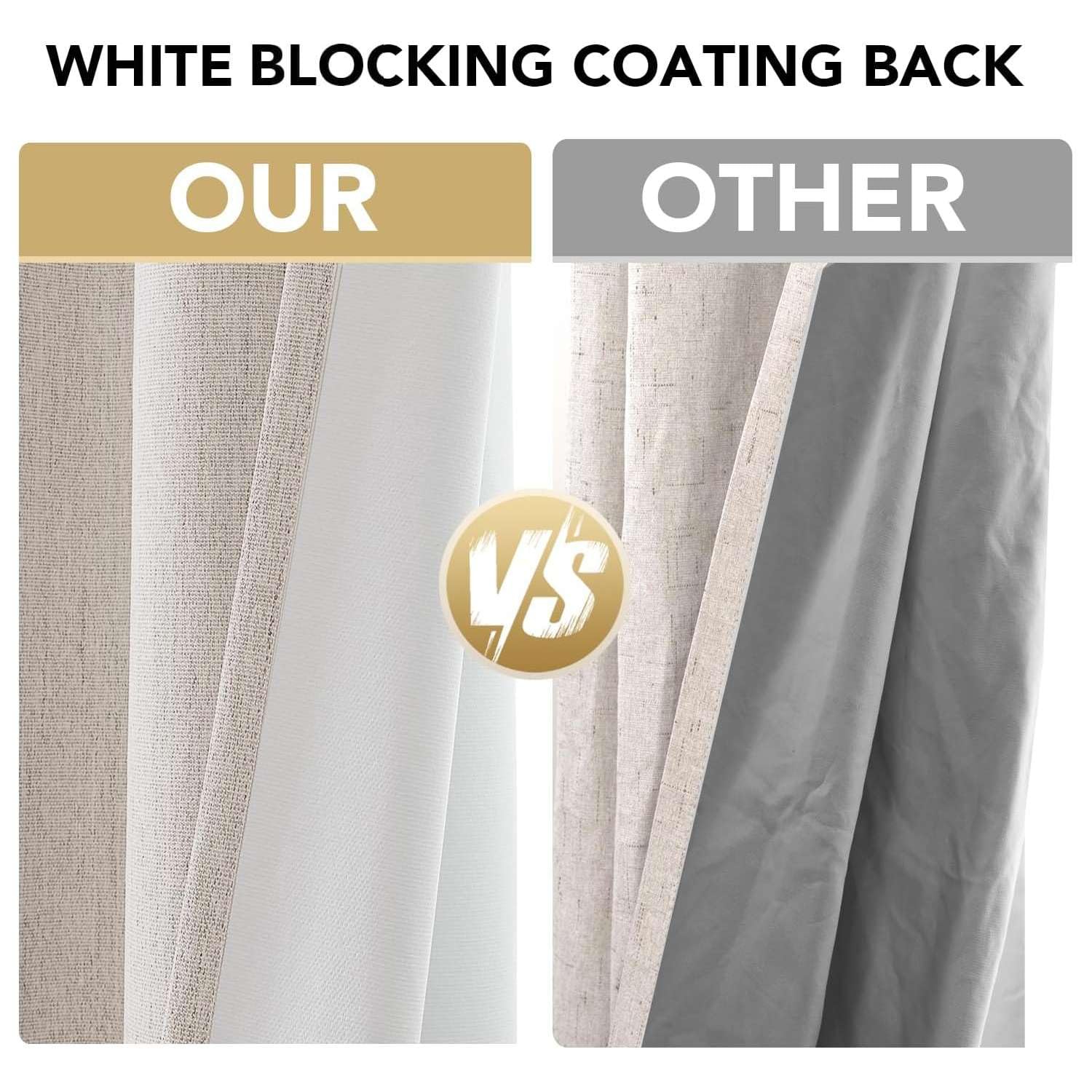 H.VERSAILTEX Premium Chenille Blackout Curtains - 100% Blackout Thermal Insulated Noise Reducing, Heavy White Flocking Coating Back Linen Textured, 2 Panels 84 Inches, Heathered Natural (Not Solid)