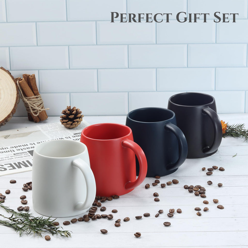 LINVIA Classic Mug, 14 oz Large Coffee Mug with Handle, Ceramic Porcelain Tea Cup, Smooth Matte (Sliding Lid, Navy Blue)