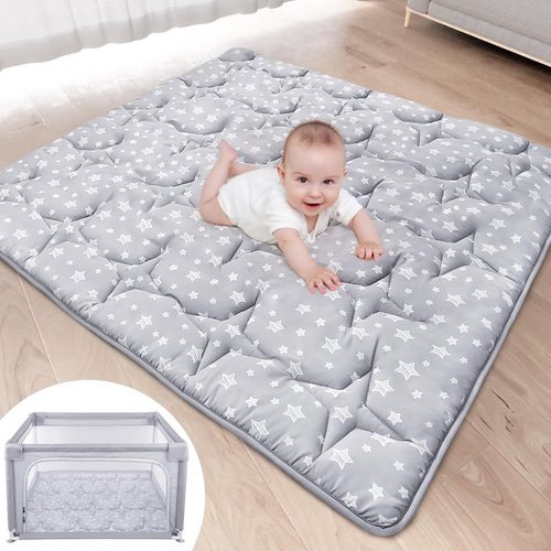 Hiaksedt Baby Play Mat - Non-Slip Padded Crawling Mat for Floor | 50" x 50" One-Piece Design