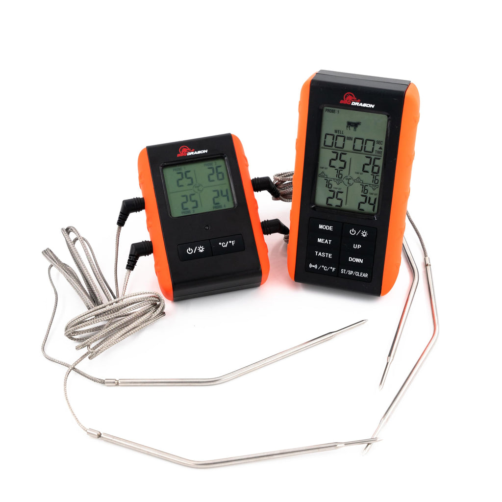 BBQ Dragon Wireless Digital Instant Read Thermometer - Food Thermometer for Cooking – Oven Safe Kitchen with 4 Probes - Meat thermometers for Smokers.