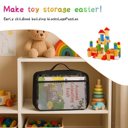 Large Kids Toy Storage Bag - Durable Waterproof Foldable Organizer, Portable Playroom Cleanup Solution for Toys, Books, Art Supplies (Eco-Friendly Material, Black
