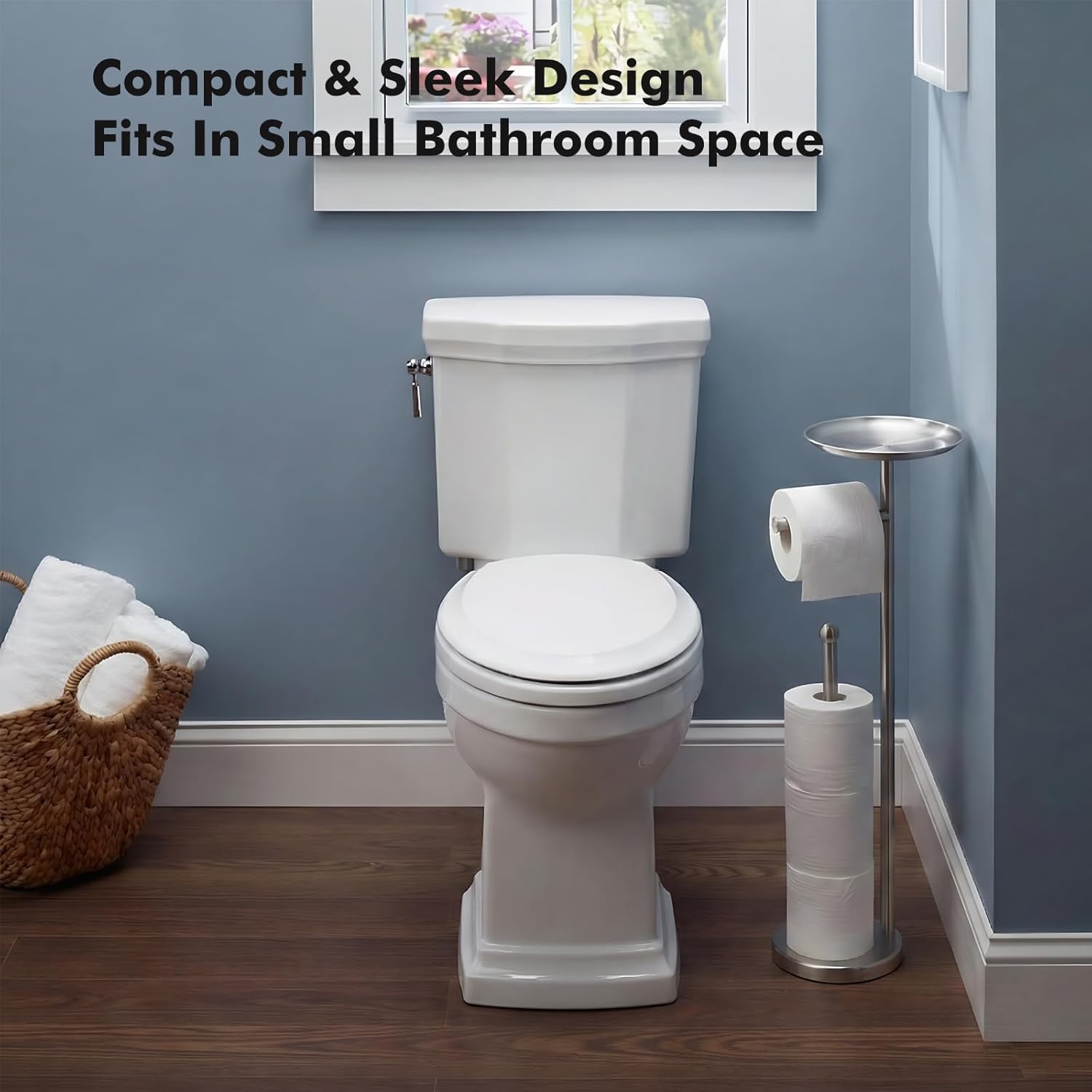 Skiennix Freestanding Toilet Paper Holder - Stylish Storage Stand for 4 Extra Rolls | Brushed Nickel Finish