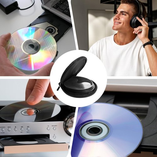 Bewudy CD Case Holder, CD Case for Car DVD Holder Portable Disc Organizer DVD Round Storage Wallet for Car, Home, Travel Carrying (Black)