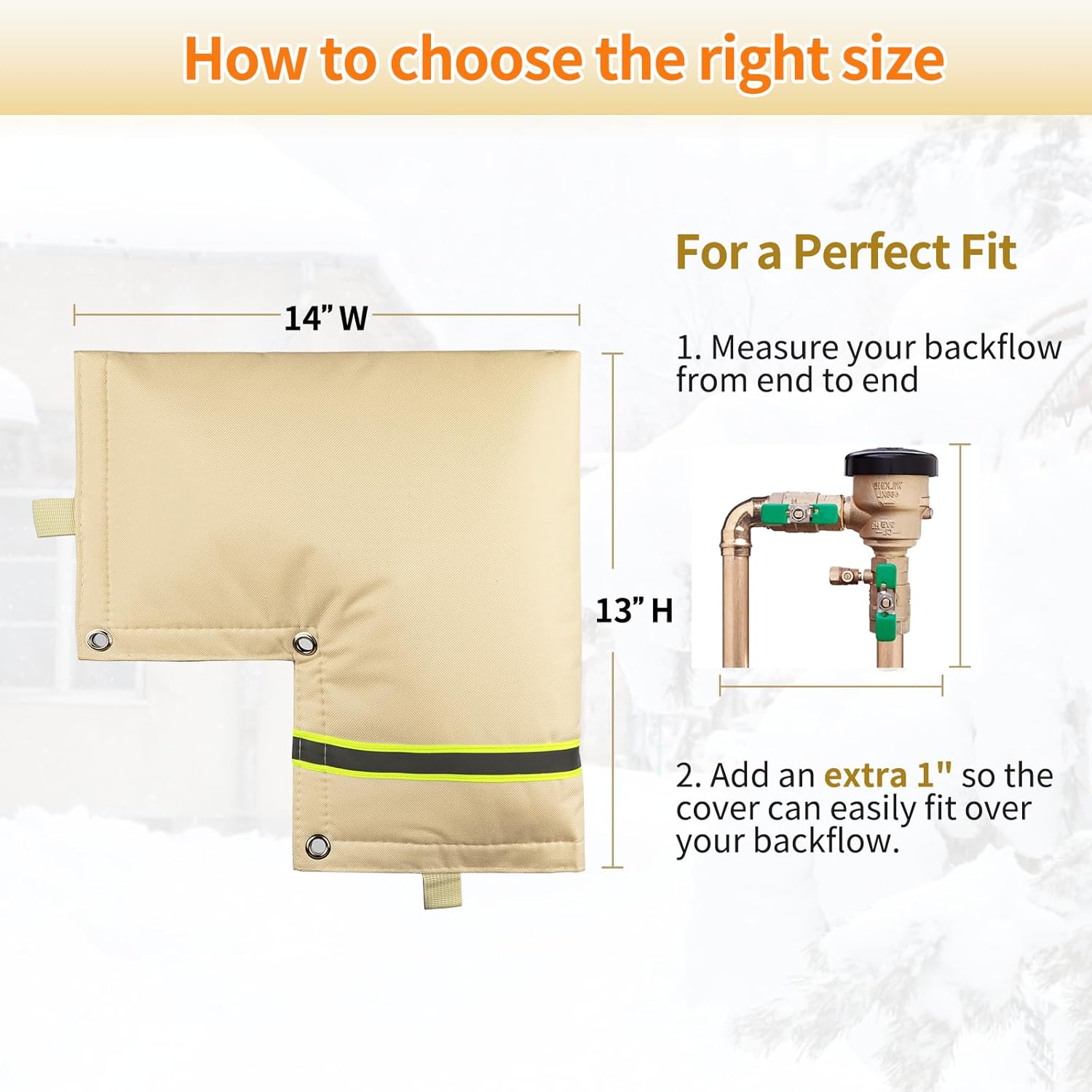Outdoor Backflow Preventer Cover - Insulated Pouch for Freeze Protection | Beige, 14”W X 13”H