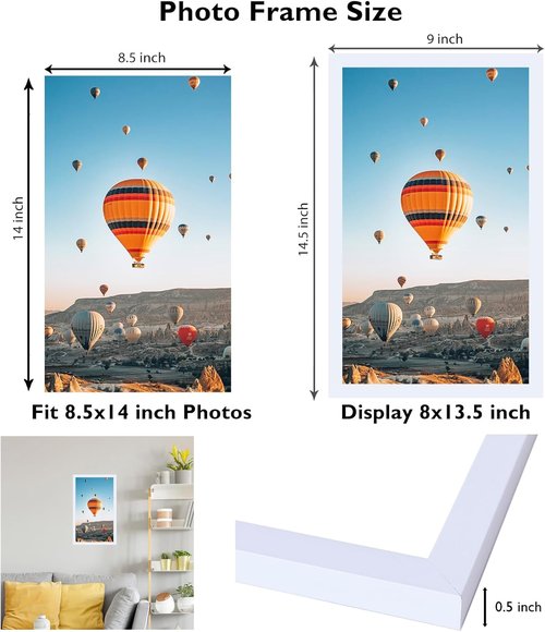JCJMY 8.5x14 Picture Frame - White Wall Mount for Horizontal or Vertical Display | Shatter-Resistant Plexiglass