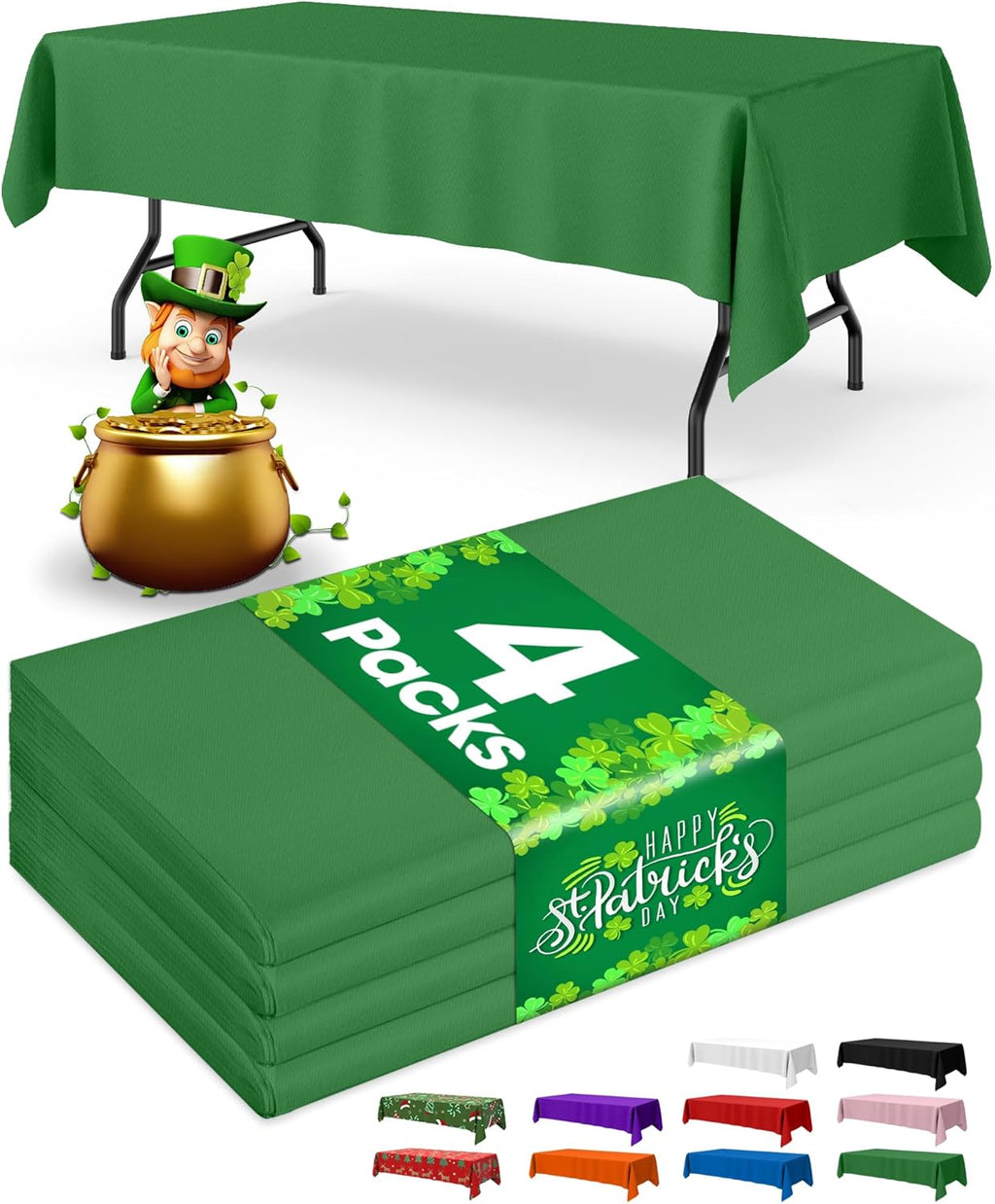 Niuara Green Plastic Table Cloth - 4 Pack 54" x 108" Disposable Table Covers for St. Patrick's Day & Parties