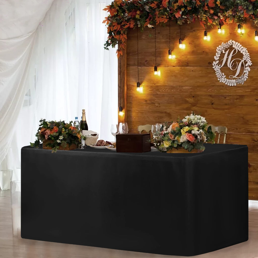 HolidayIdeas Fitted Black Tableclothes - 96 x 30 Inch - 4 Pack Rectangle Tablecloths for 8 Foot Tables, Polyester Fabric Table Covers for Parties, Holiday Dinner, Wedding, Trade Show