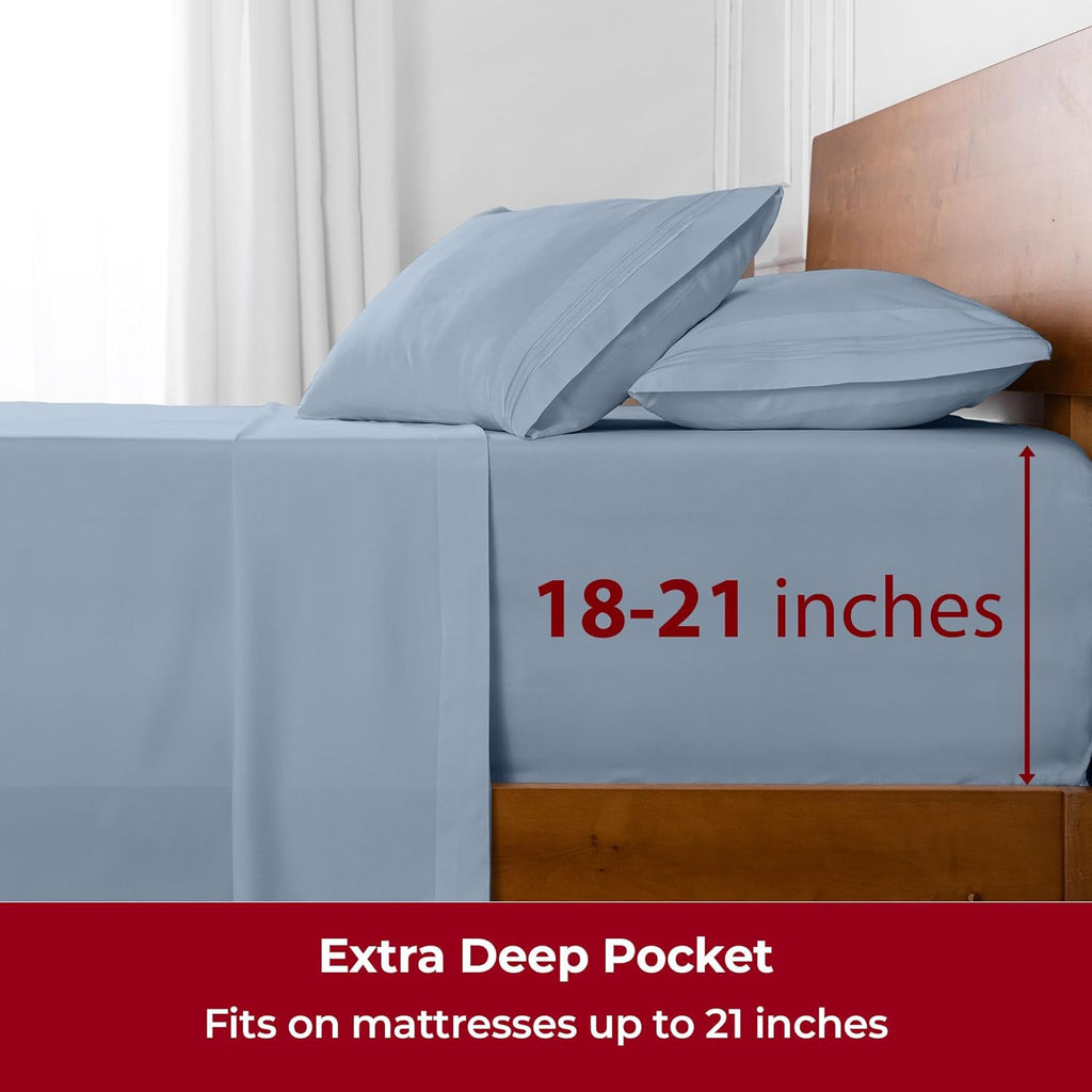 Mellanni Extra Deep Twin XL Sheets - Luxury Cooling Bedding Set - Ultra Soft, Wrinkle & Stain Resistant (Twin Extra Long, Blue Hydrangea)