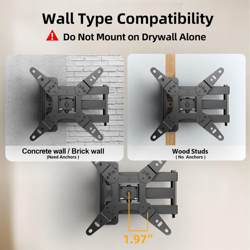 IWORKBOARD 32+ 40 inch Full Motion TV Wall Mount for 13-43" TVs & Monitor, 360° Rotating Small TV Mount Bracket, Articulating Swivel Tilting Extension, Max VESA 200x200mm, Single Studs, 55 lbs