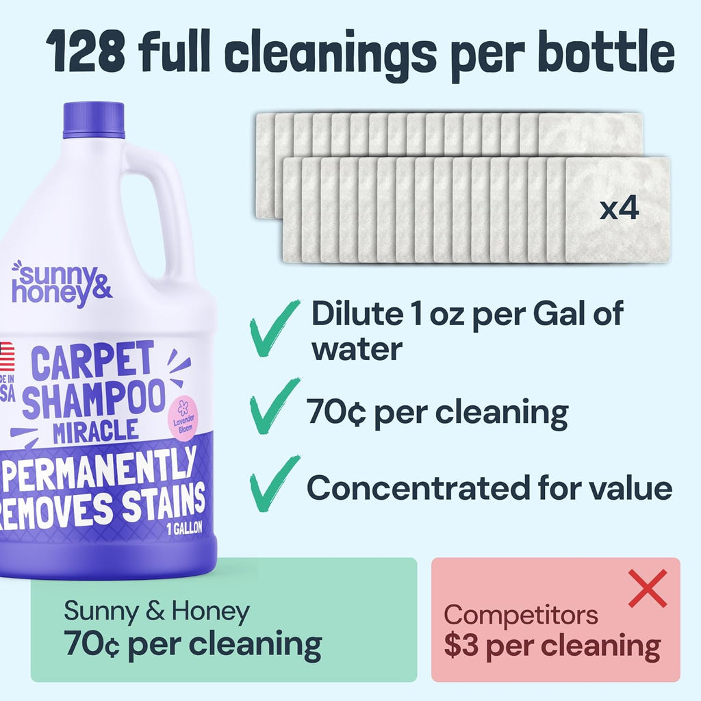 Sunny & Honey Carpet Cleaner Shampoo - Pet Stain Remover & Odor Eliminator - 128 fl oz Light Lavender Scent