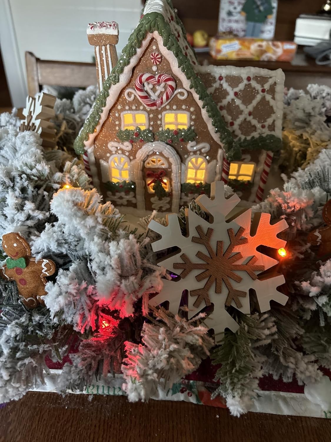 One Holiday Way Light Up Faux Gingerbread Cottage House - 8.75-Inch LED Christmas Decor with Timer & Accents