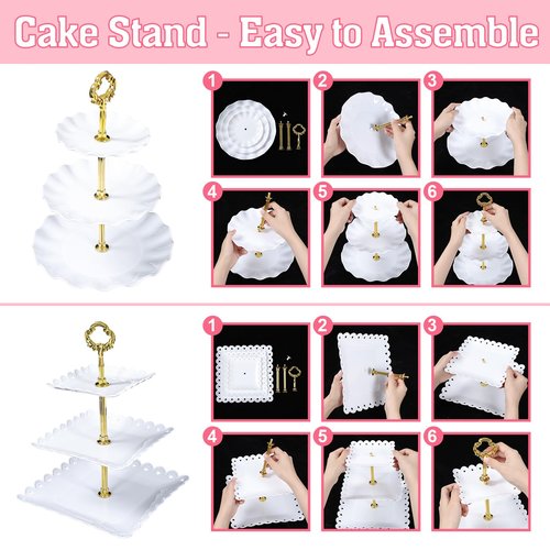 Frigg Dessert Table Display Set,10Pcs Cake Stand,4 Pcs 3 tiered Cupcake Stands and 6 Pcs Dessert Trays serving trays for Party Baby Shower Wedding Tea Party Decorations