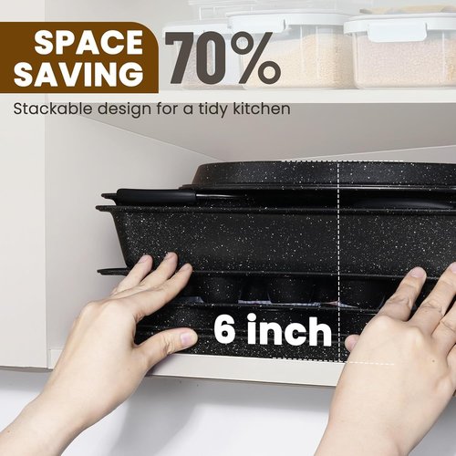 Kikcoin Nonstick Baking Pans Set - 22 PCS Stackable Bakeware with Silicone Handles | 450°F Oven Safe, Easy Release
