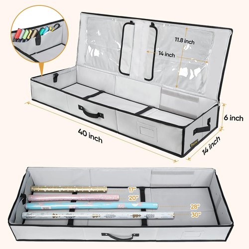 BALEINE Wrapping Paper Storage Organizer - Durable 600D Oxford Fabric Gift Wrap Bag with Flexible Partitions | Gray (Pack of 2)