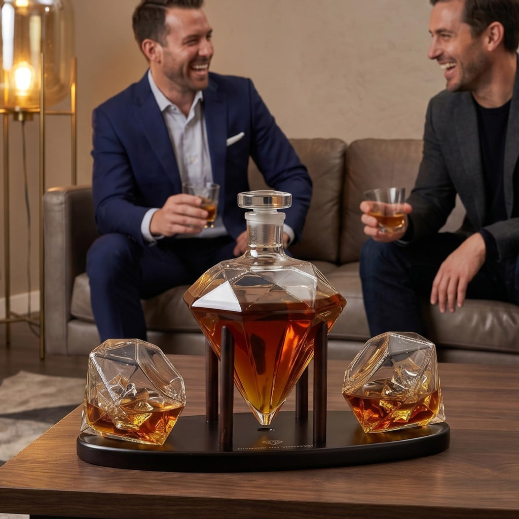 The Wine Savant Diamond Whiskey Decanter l With 2 Diamond Glasses Liquor, Scotch, Rum, Bourbon, Vodka, Tequila Decanter (750 ML DECANTER)