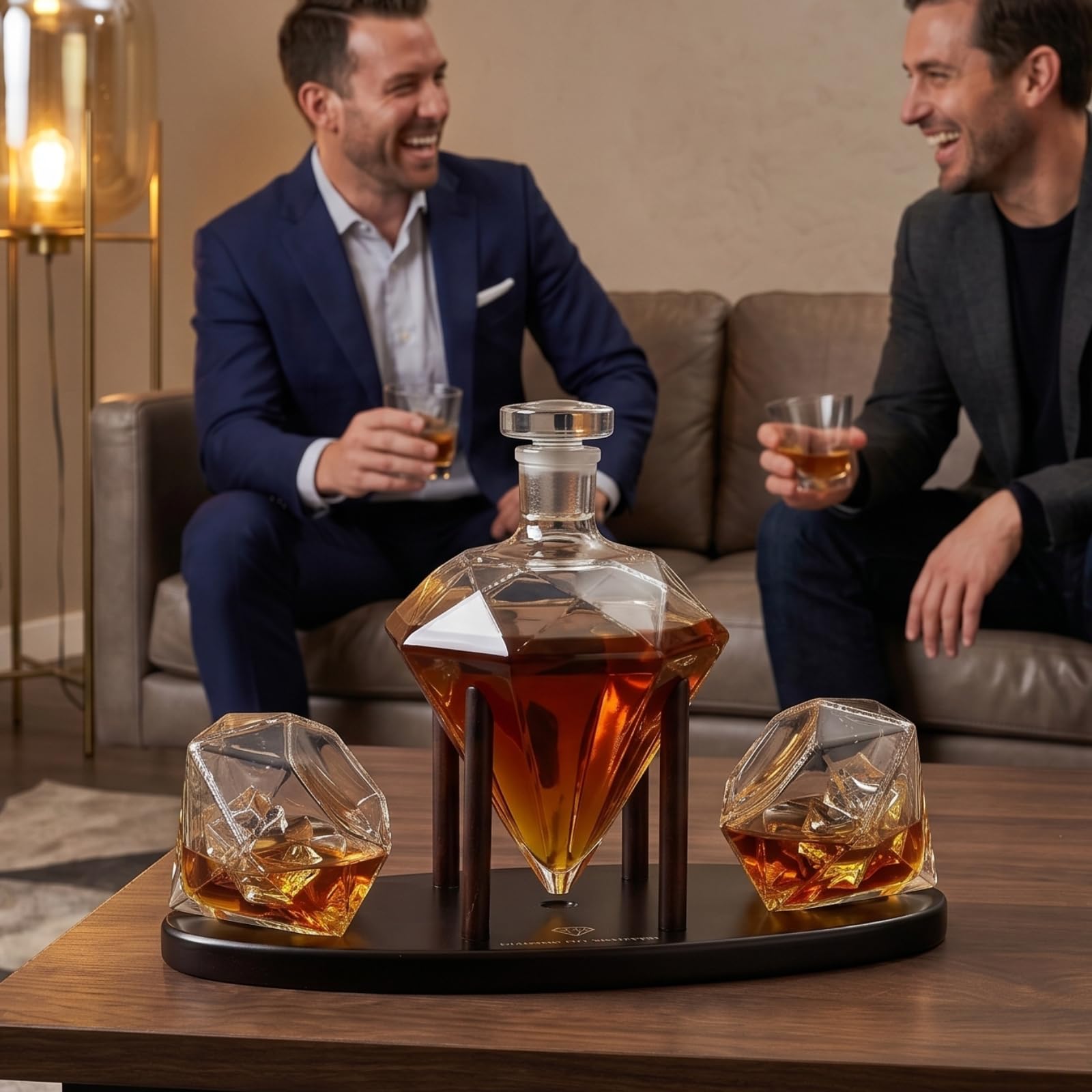 The Wine Savant Diamond Whiskey Decanter l With 2 Diamond Glasses Liquor, Scotch, Rum, Bourbon, Vodka, Tequila Decanter (750 ML DECANTER)
