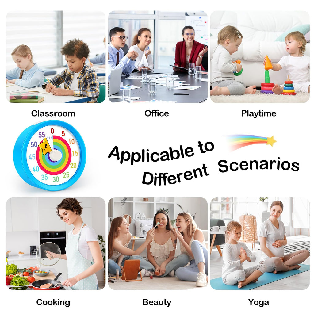 Secura 60-Minute Visual Timer, Rainbow Classroom Timers for Kids, Time Clocks, Countdown Time Tracker Management Tool with Pause Function (Blue & Star)