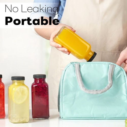 TUZAZO 10 Pack 12 Oz Glass Juice Bottles with Lids, Reusable Travel Drinking Jars Juice Containers, Glass Bottles for Juicing with Brush, Straws, Lids with Hole