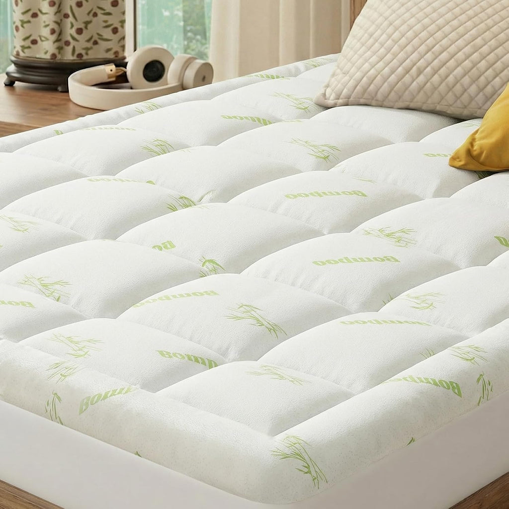 Sweetcrispy Ultra Soft Mattress Topper - Queen Size Bamboo Viscose Pillow Top for Cooling Comfort & Back Pain Relief, Green