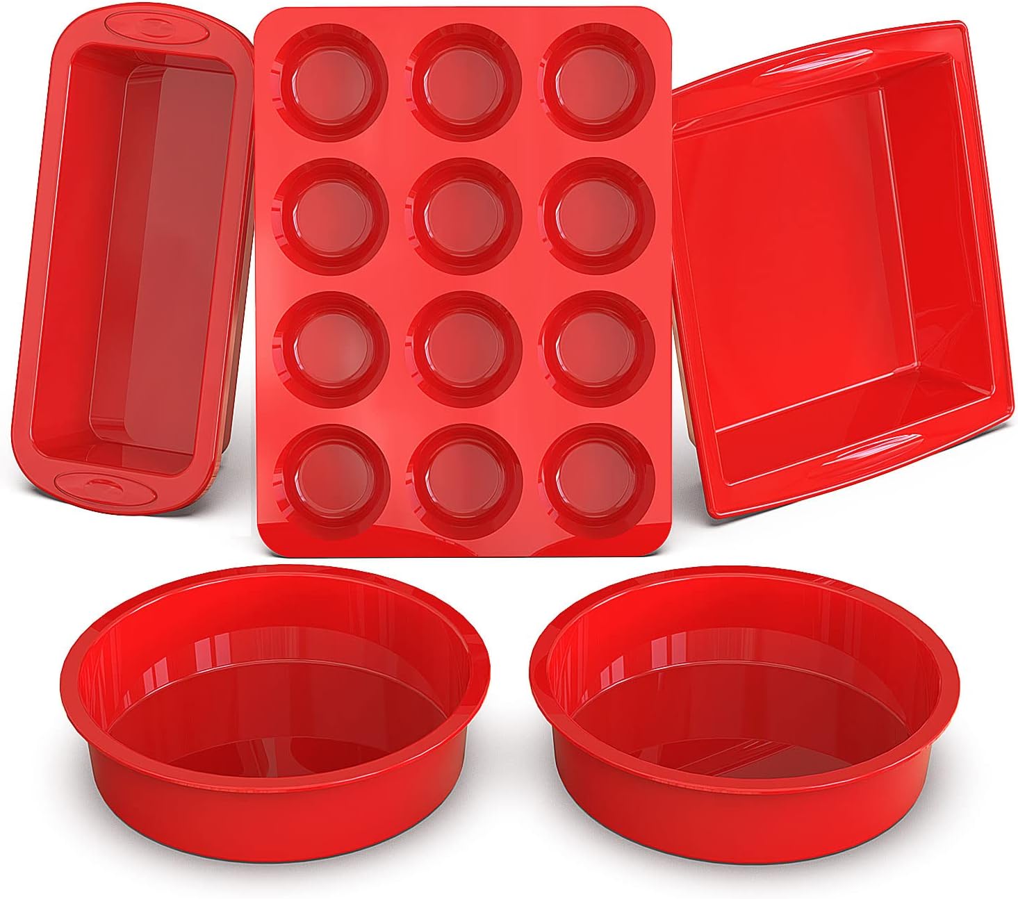 SILIVO Silicone Baking Pans Set - 5-Piece Nonstick Bakeware with Loaf, Muffin & Cake Pans - Oven Safe