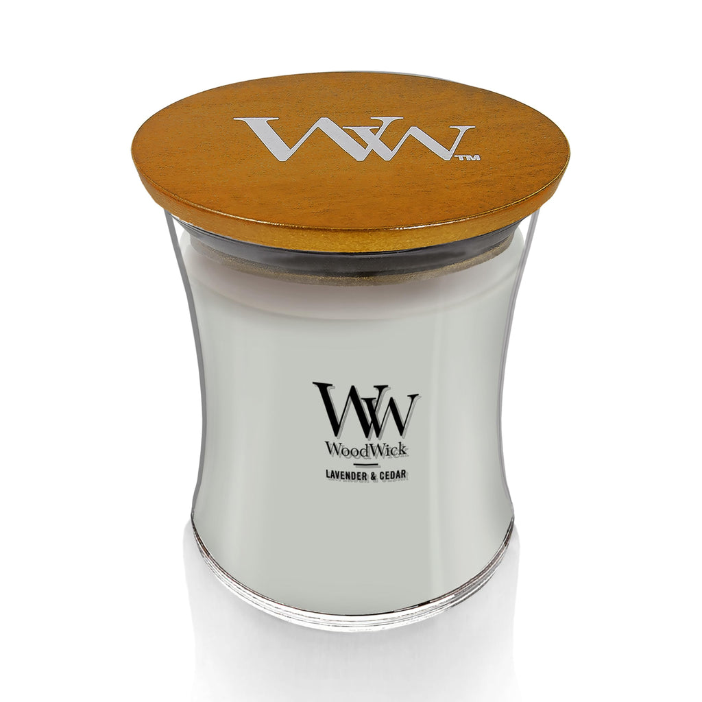 WoodWick Lavender & Cedar Holiday Candle Gifts for Women and Men, 9.7 oz Medium Hourglass Candle with Crackling Wick