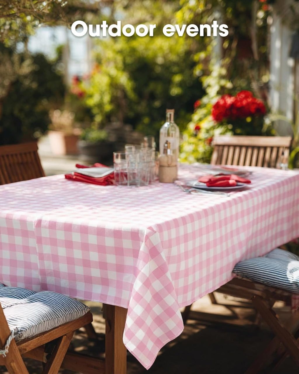 Pureegg Disposable Plastic Tablecloths - 54 x 108 Inch, Pink Gingham Design, Sturdy & Leakproof, 8 Pack
