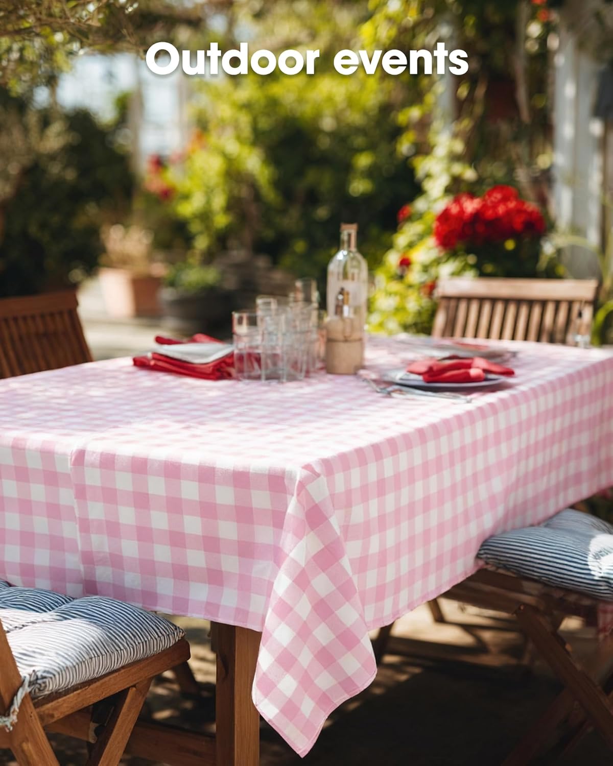 Pureegg Disposable Plastic Tablecloths - 54 x 108 Inch, Pink Gingham Design, Sturdy & Leakproof, 8 Pack