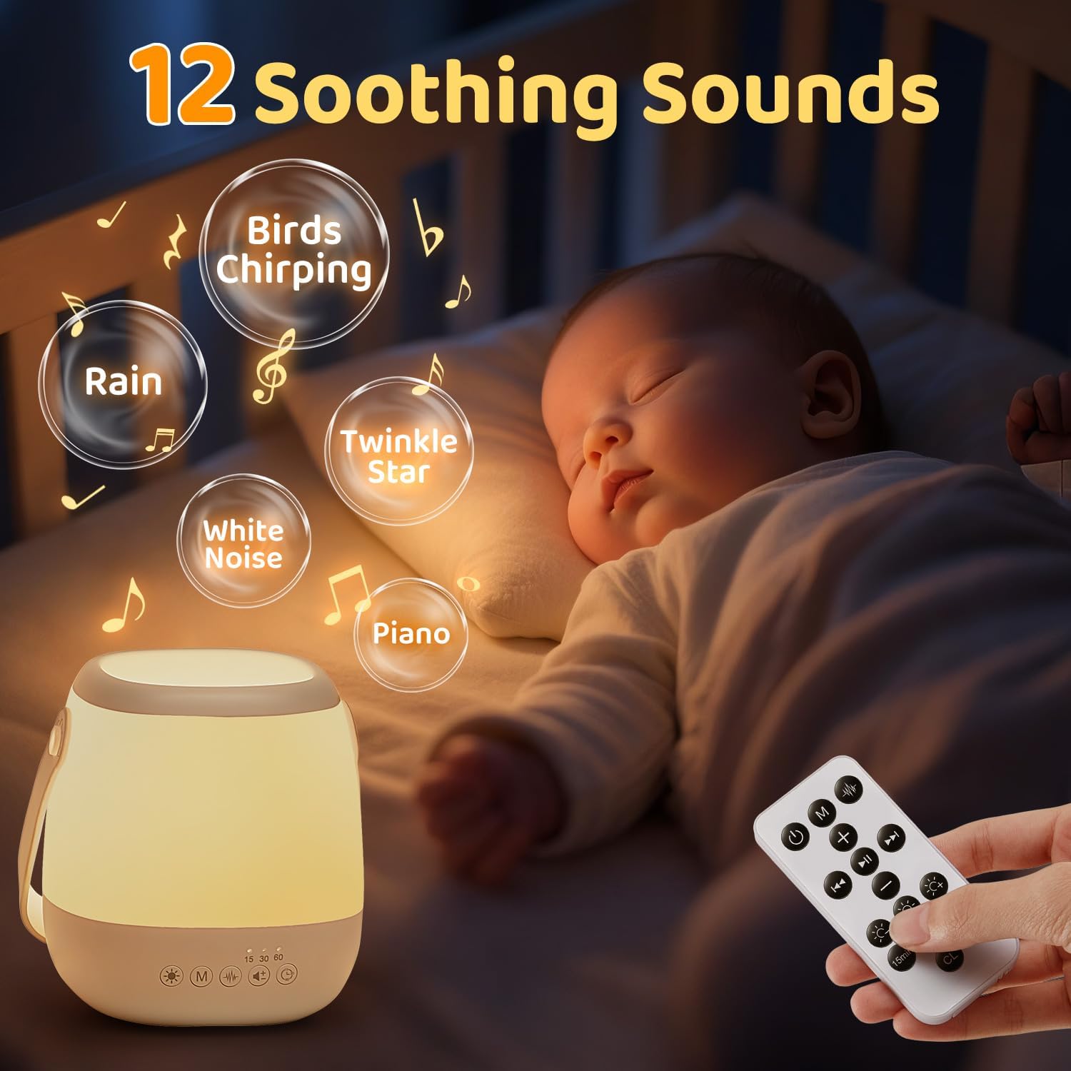 Skiennix Baby Night Light Sound Machine - 35 Colors & 12 White Noise Options | Portable USB Rechargeable Lamp