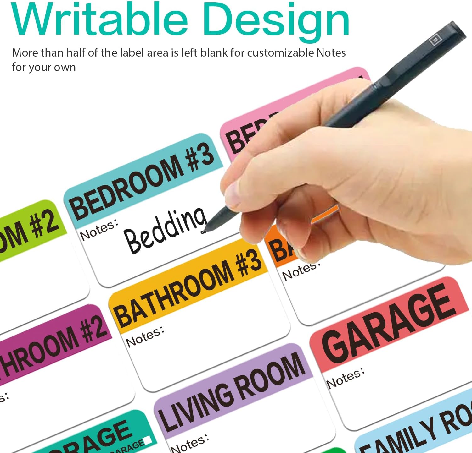 Regine Switzerland 600 Count Moving Packing Box Labels - Color Coded & Writable for 3-4 Bedroom Homes