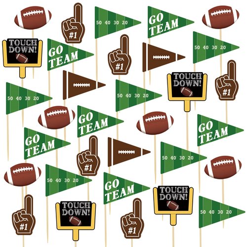 96 Pcs Football Cupcake Toppers, Football Themed Party Favors, Footballs Decorations for Sports Birthday Tailgate Party Team Day Supplies