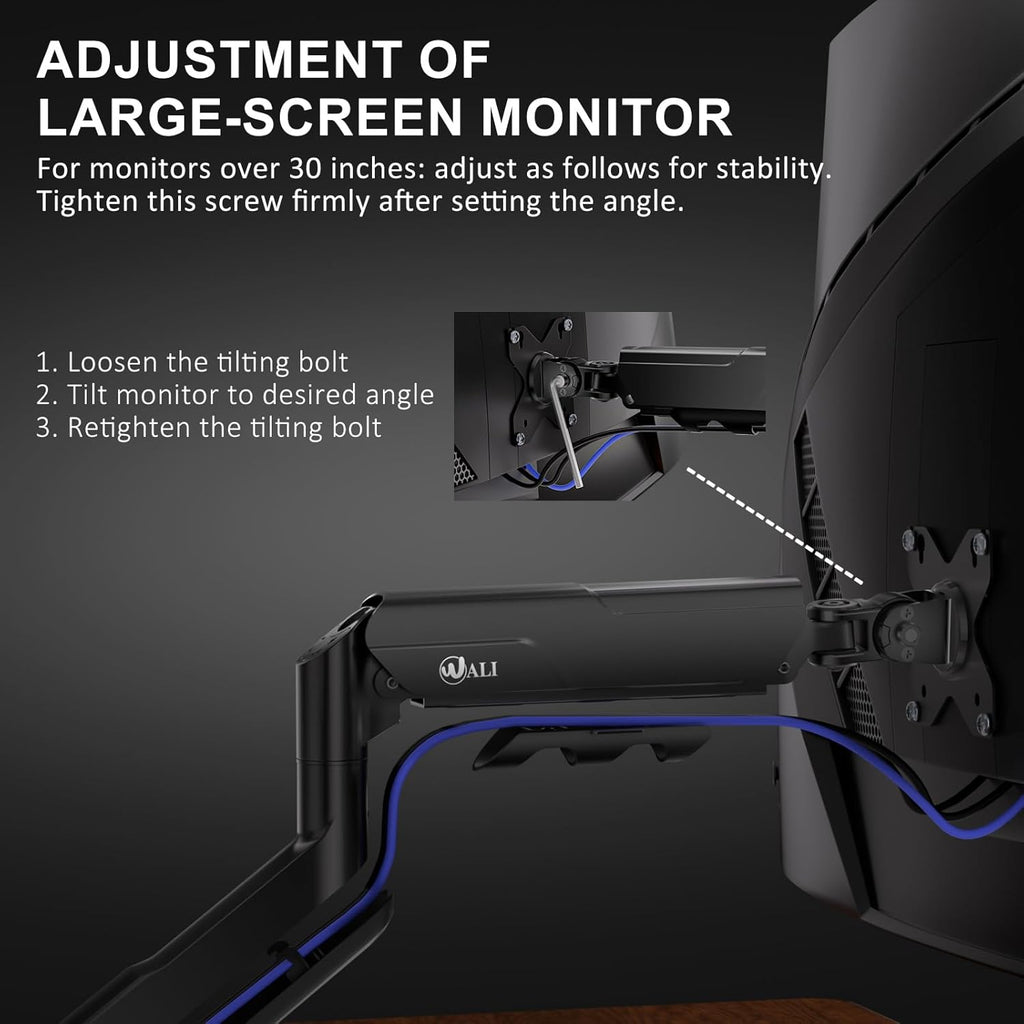 WALI Heavy Duty Single Monitor Arm - Adjustable Gas Spring Desk Mount for 17-49 Inch Screens | Black