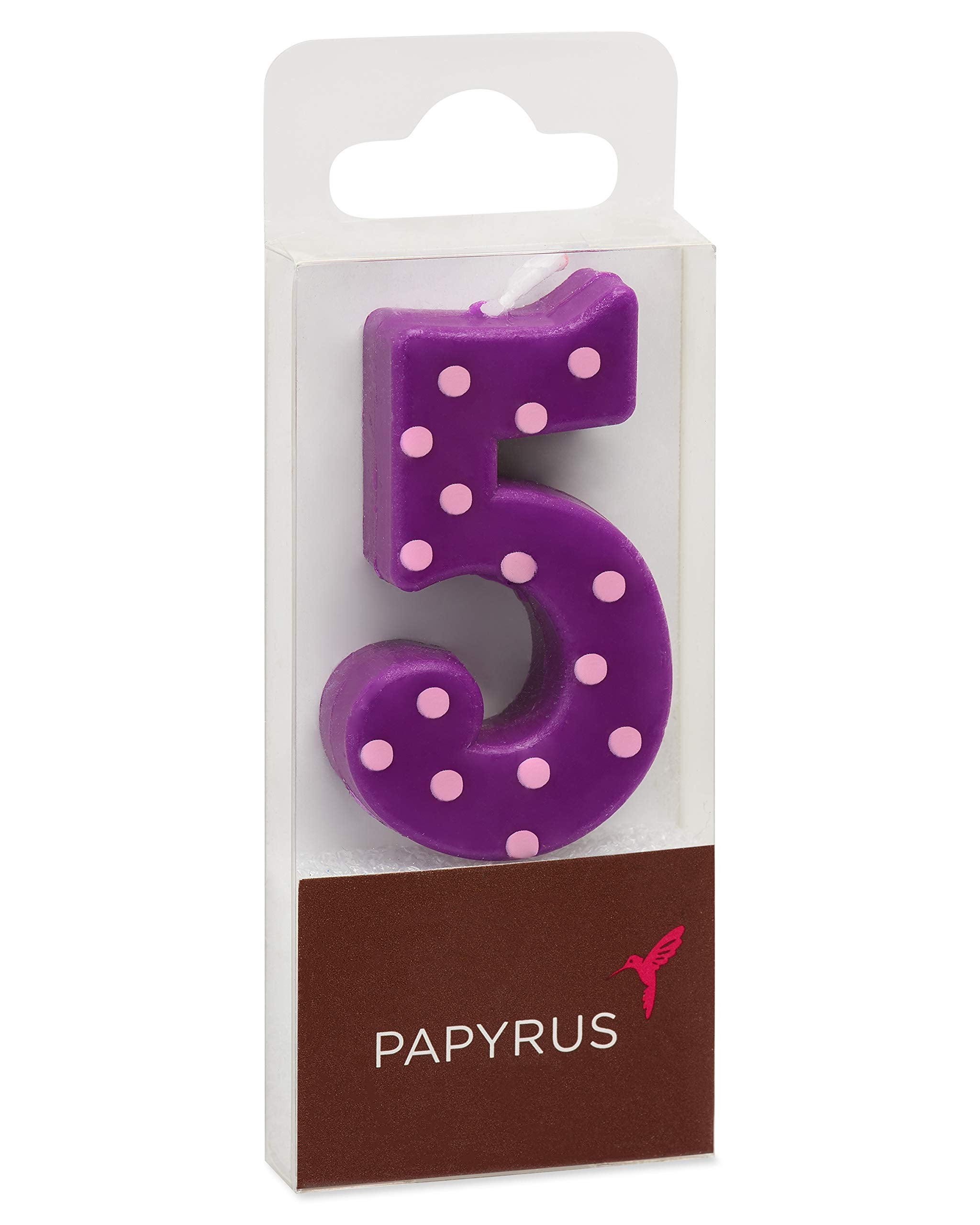Papyrus Number Birthday Candles Pack, Purple Polka Dots (10-Count)