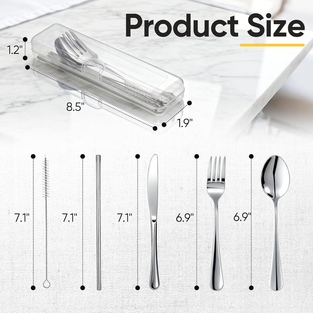 Skiennix Travel Camping Utensils Set - 6 Pcs Reusable Stainless Steel Cutlery with Case | Eco-Friendly Silverware for On-the-Go