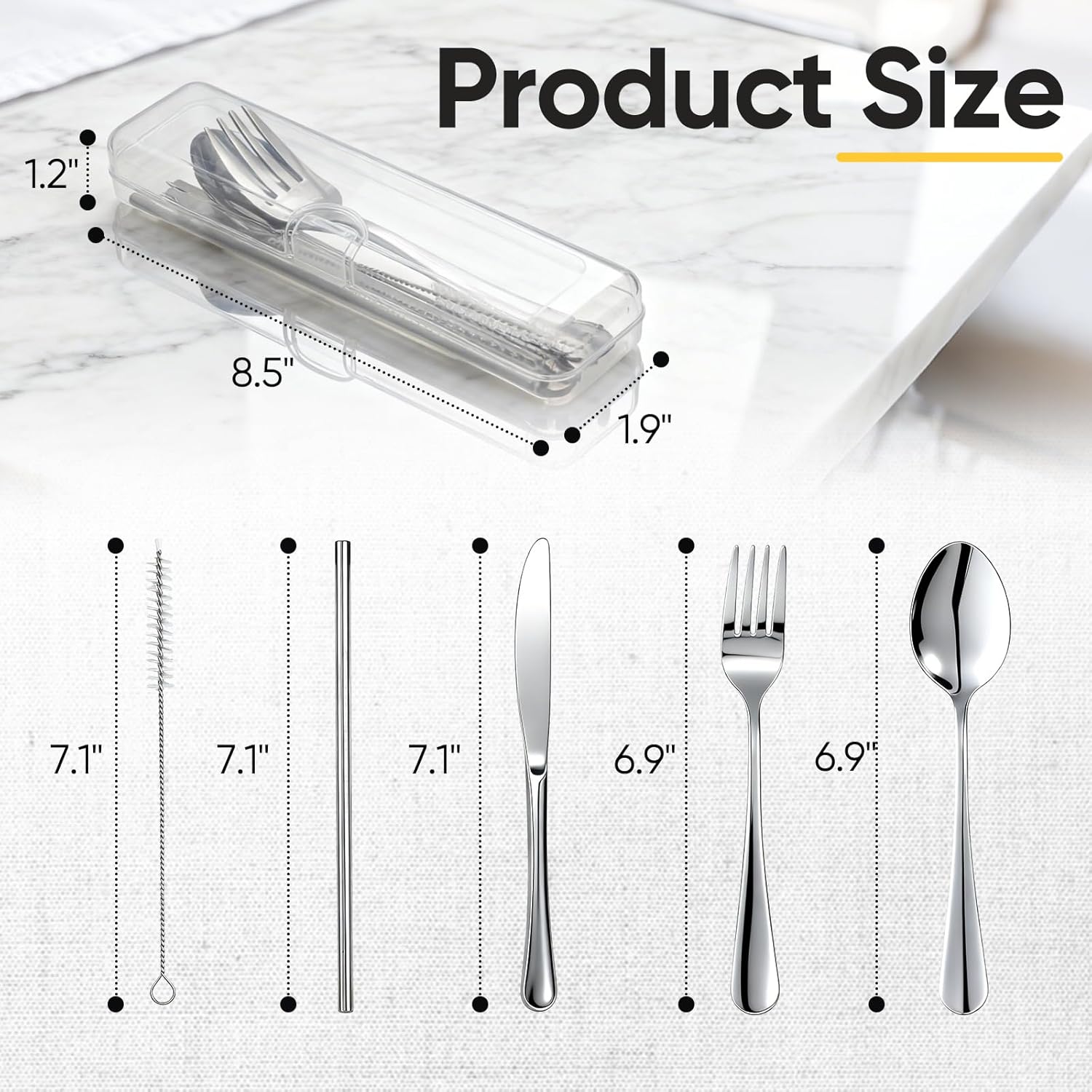 Skiennix Travel Camping Utensils Set - 6 Pcs Reusable Stainless Steel Cutlery with Case | Eco-Friendly Silverware for On-the-Go