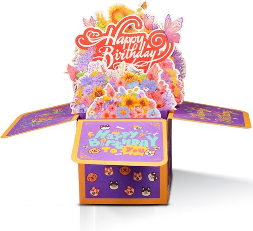 3D Birthday Cards - Thickened Square Gift Box with Blank Card & Envelope | 100% Biodegradable, Vibrant Colors