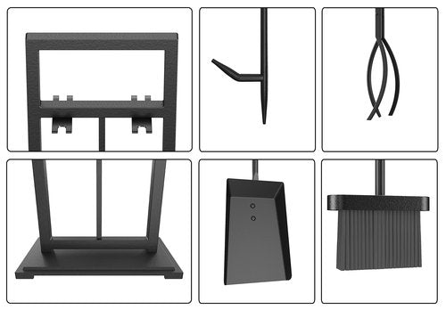 Fire Beauty 5 Pieces Fireplace Tools Set Wrought Iron Fire Place Pit Poker Holder(Black)