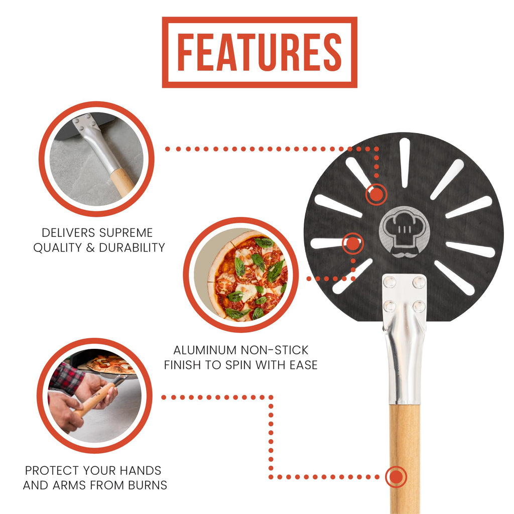 Chef Pomodoro Aluminum Turning Pizza Peel with Detachable Wood Handle for Easy Storage, Pizza Turner, Pizza Turning Peel, Luxury Pizza Paddle for Baking Homemade Pizza Bread (9-Inch)