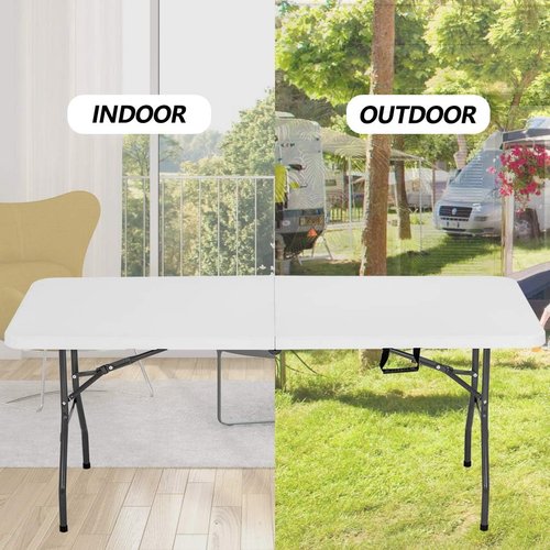 BestOffice 6FT Folding Picnic Table - Durable Plastic for Camping & Events | White Color