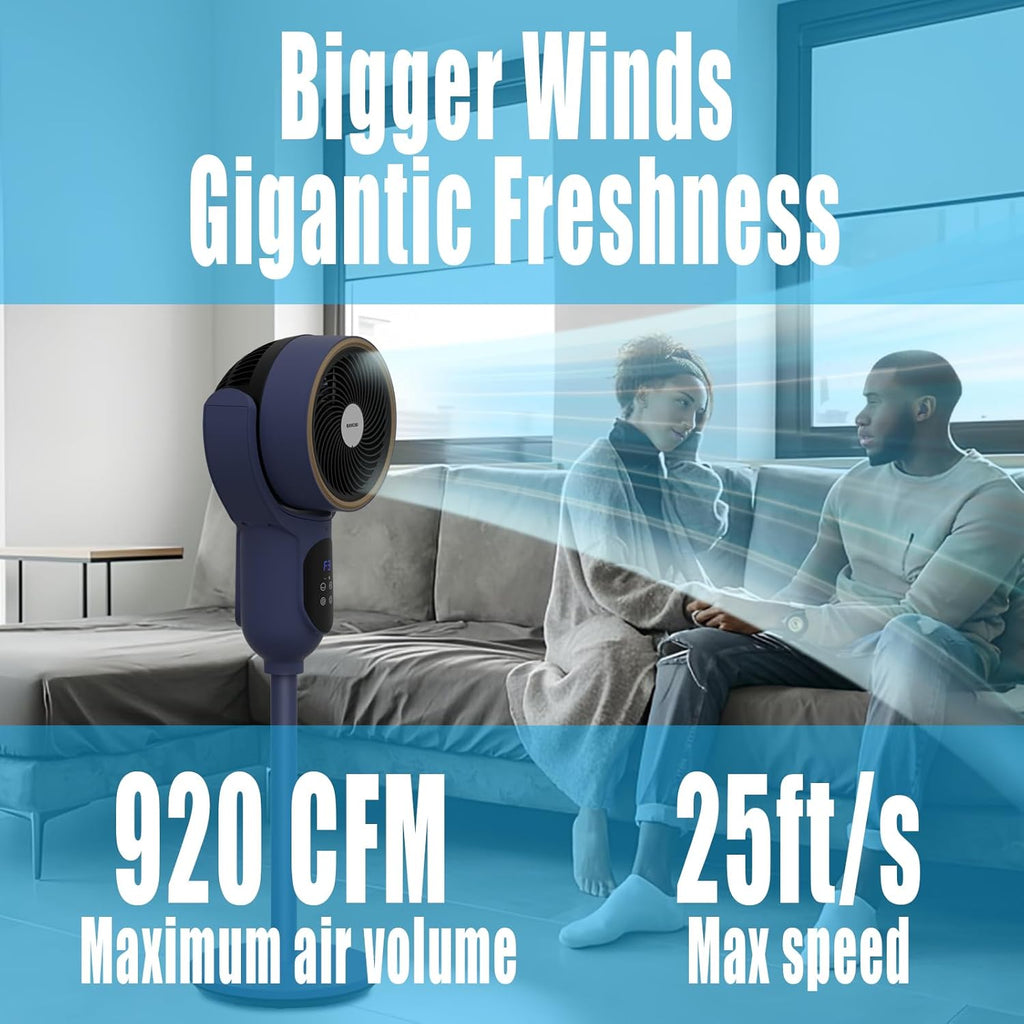 Skiennix Oscillating Tower Fan - 90° Auto Cooling Pedestal Fan for Bedroom & Office | Blue, 100ft Range