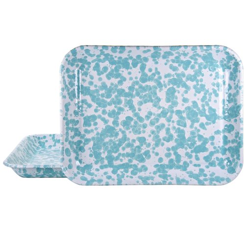 Golden Rabbit Enamelware Quarter Sheet Trays, 12 x 10in, Sea Glass, Set of 2