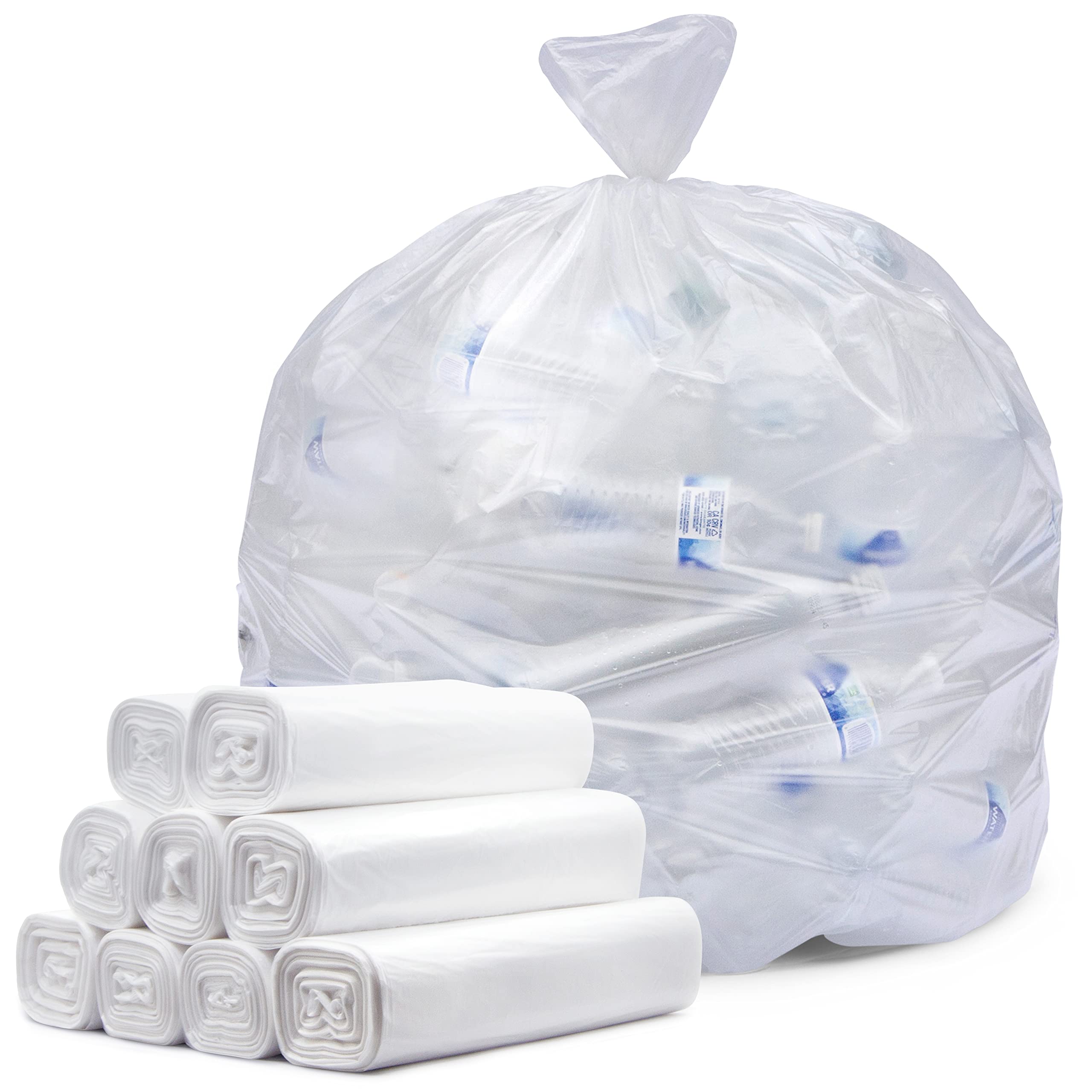 Tasker 64-65 Gallon Clear Trash Bags Heavy Duty, Recycling Bag (Huge 120 Count) 60 Gallon Clear Extra Large Recycling Garbage Bags