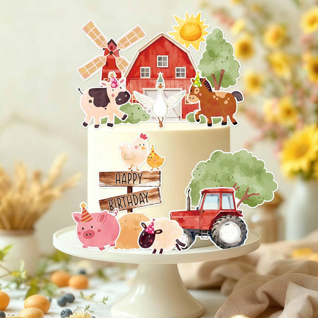 Regine Switzerland 16PCS Farm Animal Cake Decorations - Fun Party Toppers with Barn, Tractor & Animals