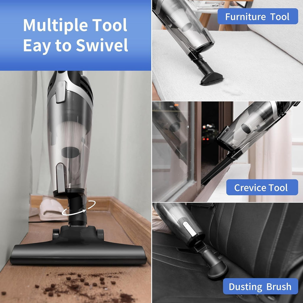 Skiennix Corded Stick Vacuum Cleaner - Powerful Suction for Pet Hair on Carpet, Tile & Hard Floors