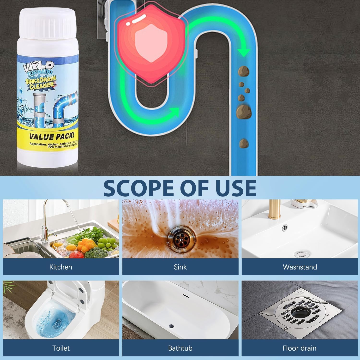 4pc Wild Tornado Pipe Dredge,Powerful Sink Cleaner for Kitchen Toilet Pipeline Quick Cleaning Tool- Wild Tornado Pipe Cleaner