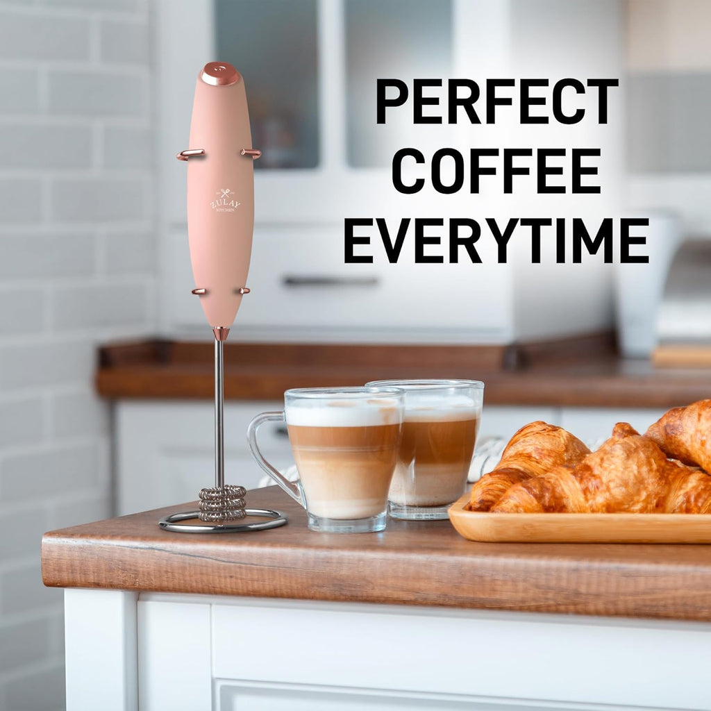 Zulay Kitchen Tornado Triple Whisk Milk Frother - Handheld Foam Maker for Coffee & Lattes - Rose Peach